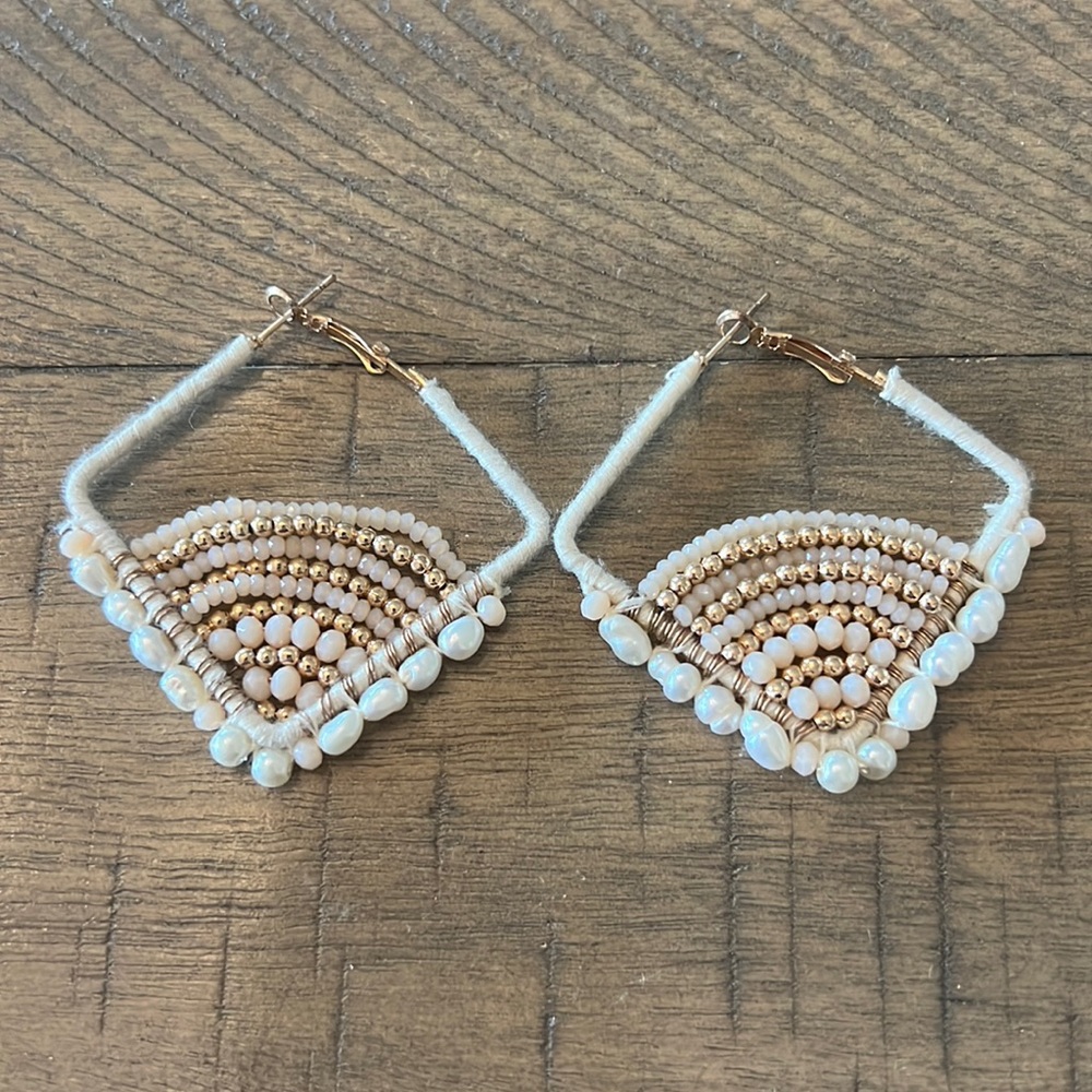 Pink Gold White Beaded Earrings
